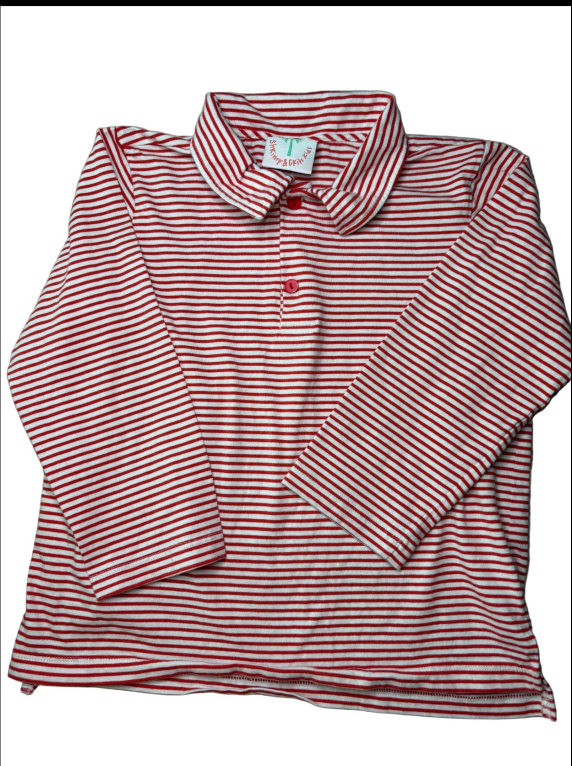 7 Shrimp and Grits Red and White LS polo