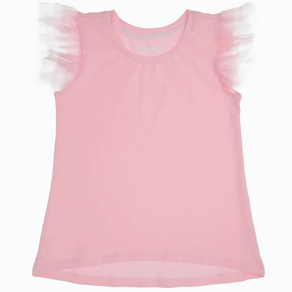 Azarhia Ruffle Tulle Tee in Pink
