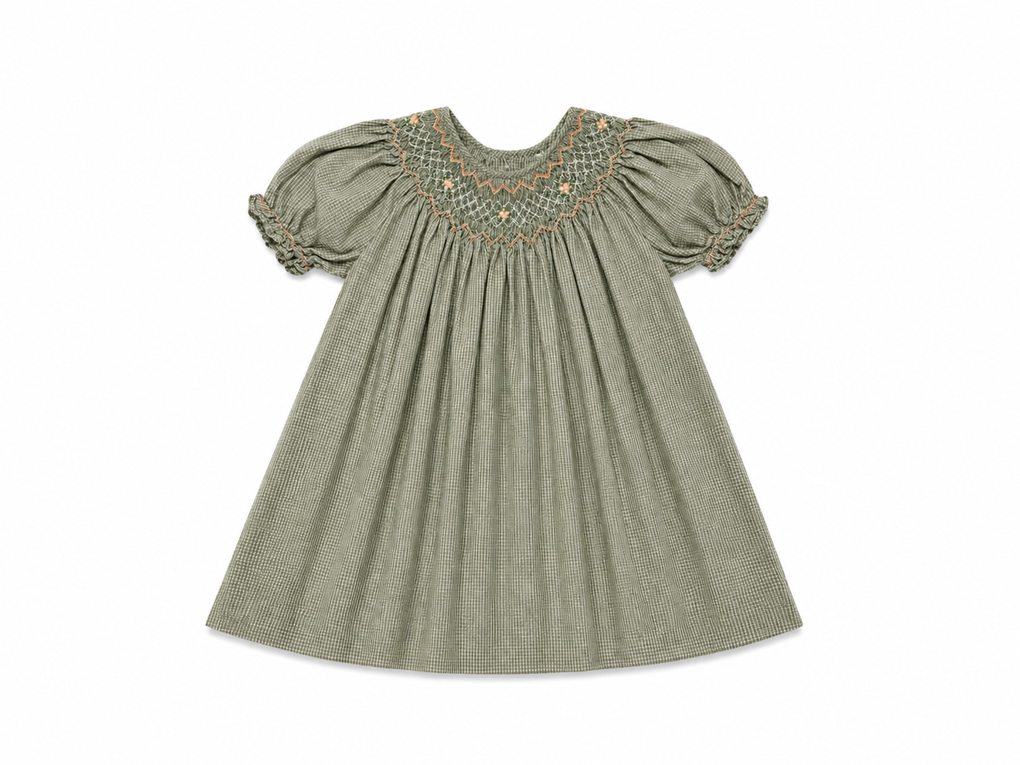 24M Petit Ami Green Smocked Dress with Fall Smocking