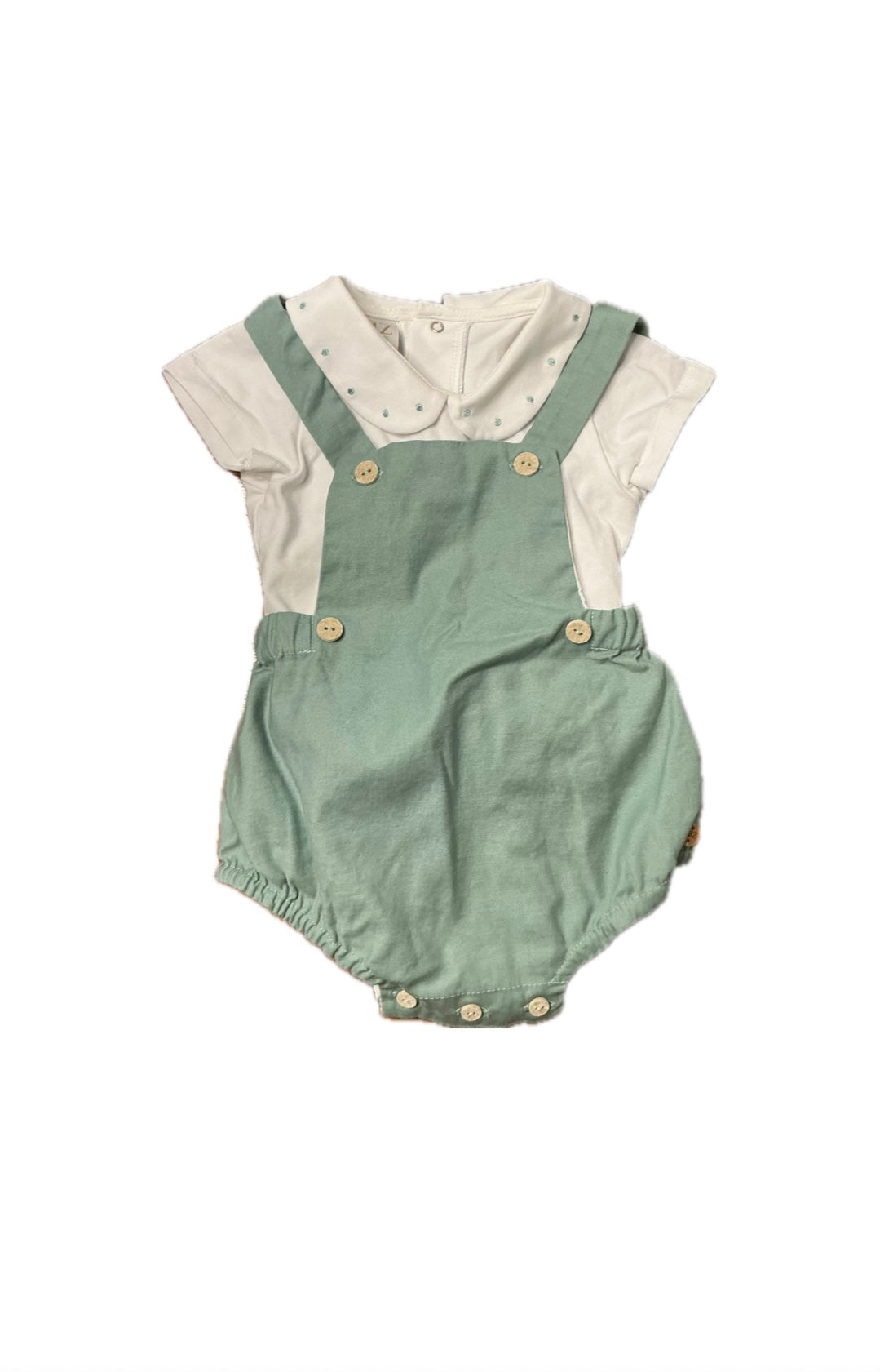 6M Paz Rodriguez white and sage green dungarees