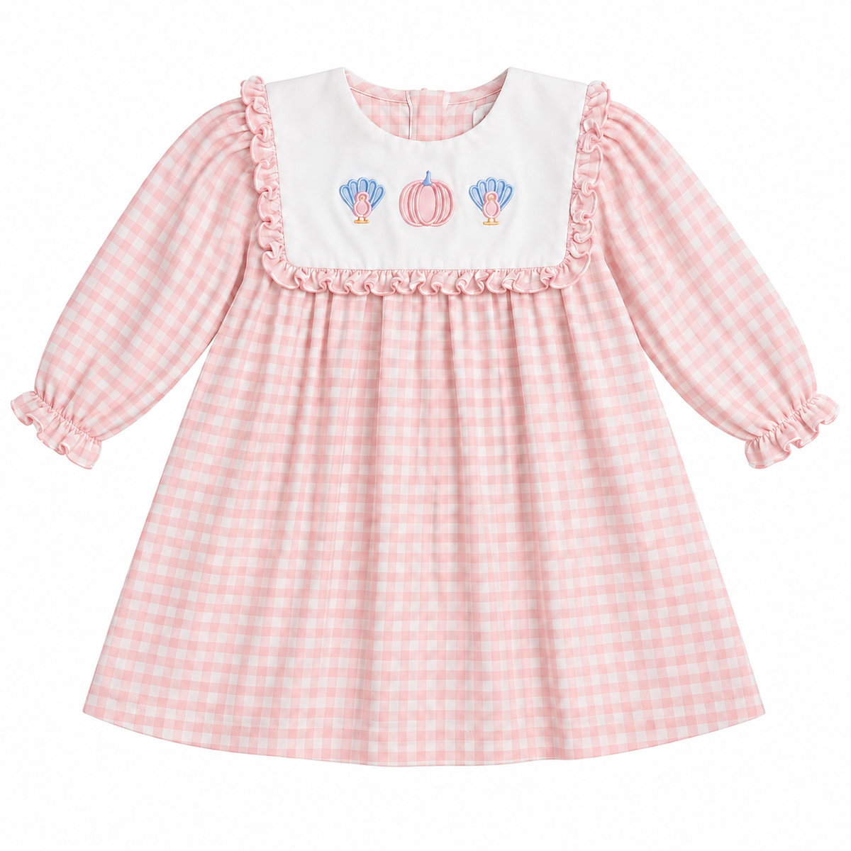 3T Cecil and Lou Gingham LS Dress with Turkey Embroidery