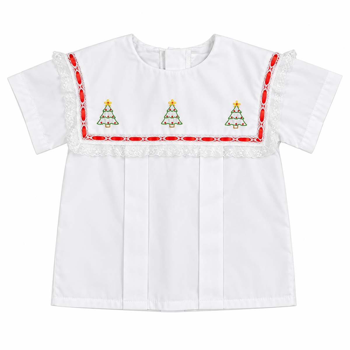3T Cecil and Lou Christmas Tree Embroidered Bib Collar Christmas Heirloom Top