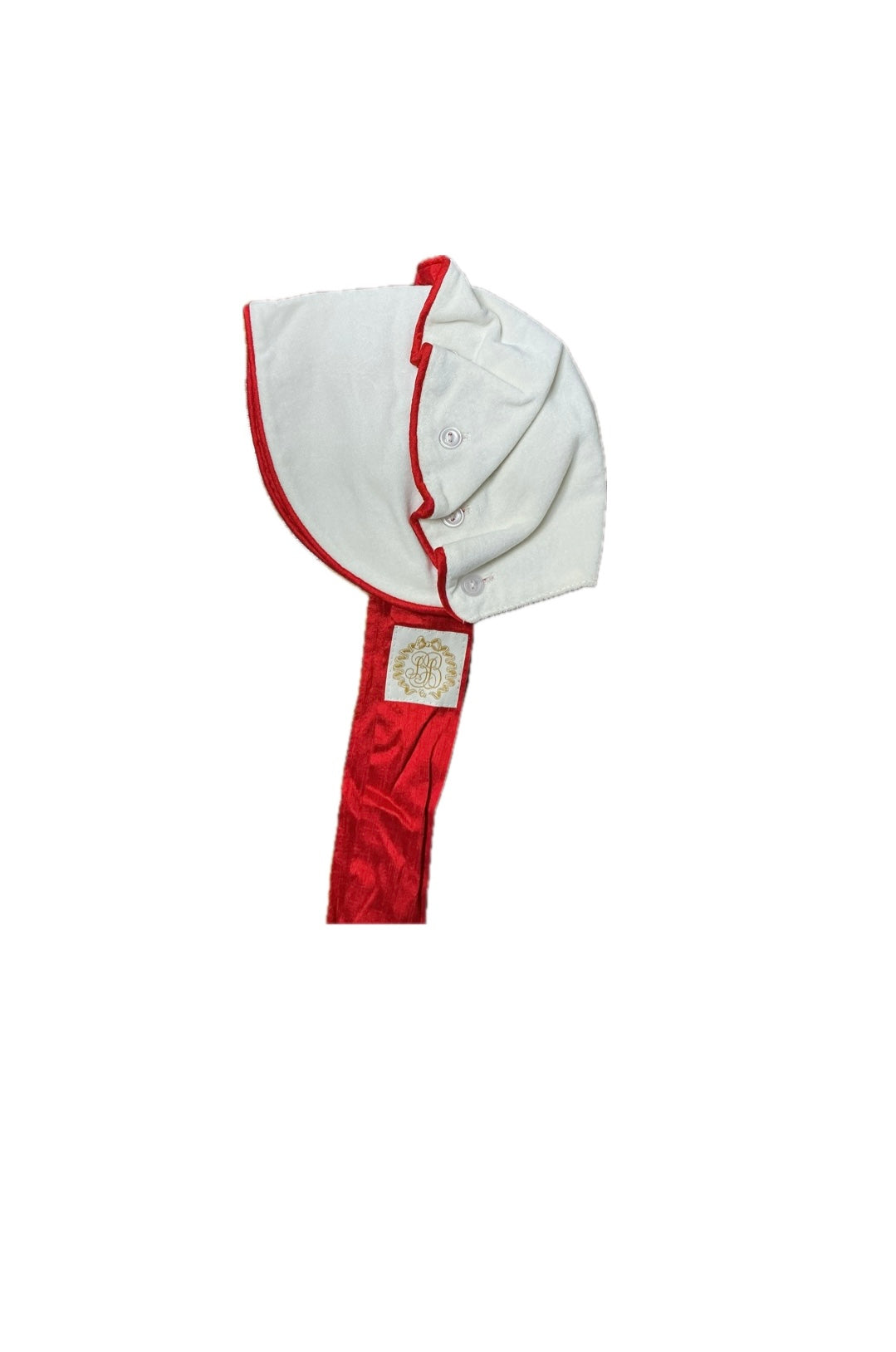 S TBBC Bonnet Red Silk and Ivory Velveteen