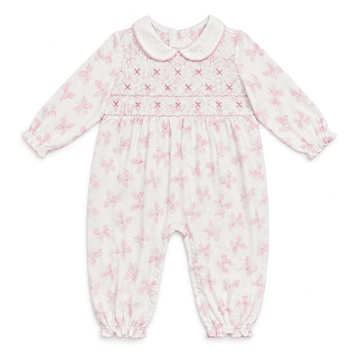 18M Petit Bebe Bow Smocked Long Romper