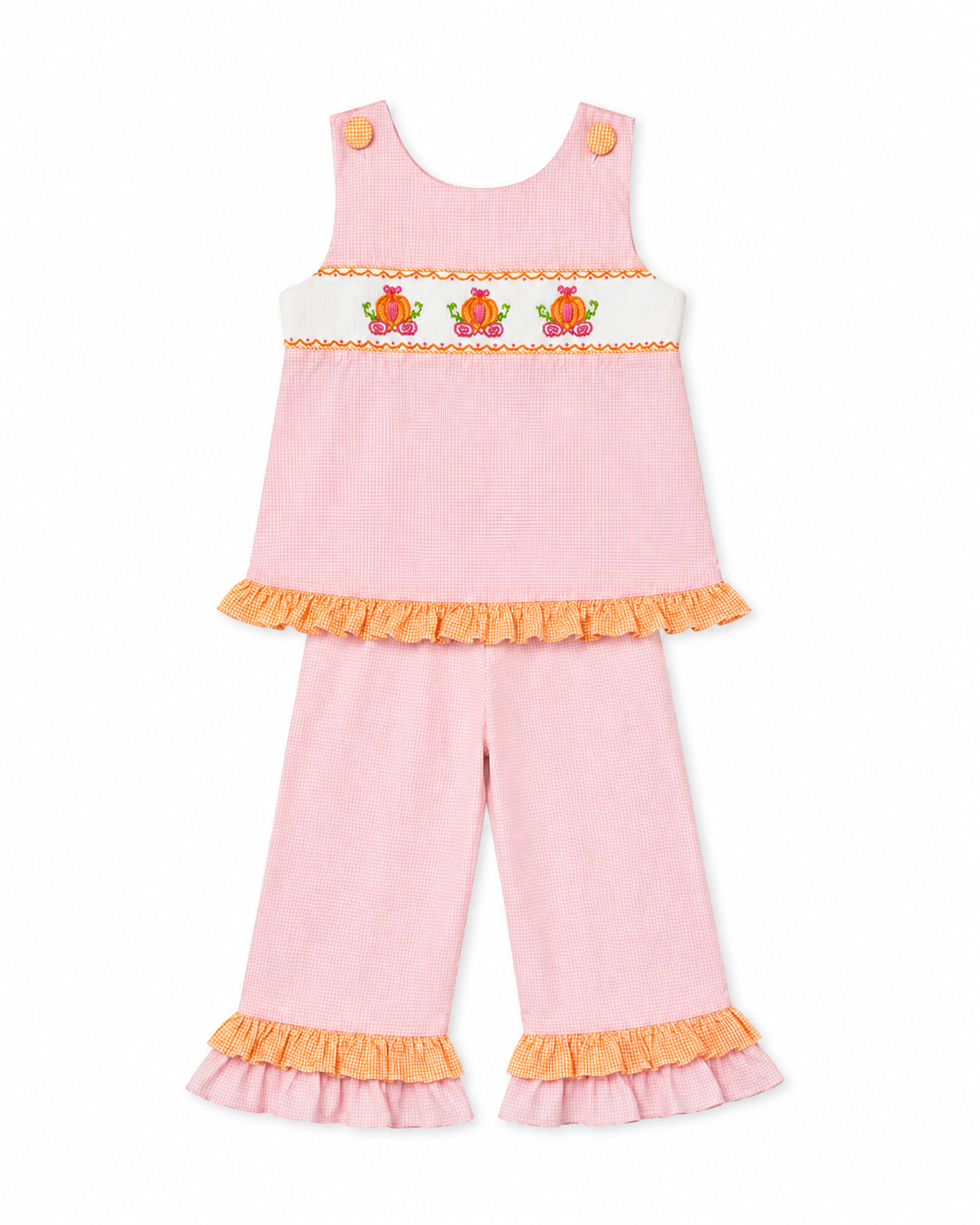 4T Shrimp and Grits Pumpkin Carriage Smocked Set