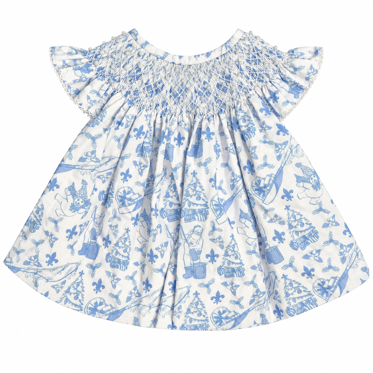 12M Seersucker Joey New Orleans Toile Smocked Dress with Pearls