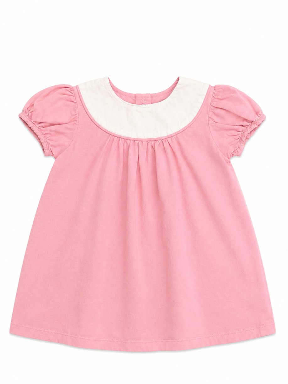 2T Lullaby Set Pink Cord Dress with White Collar and Puff Sleeves