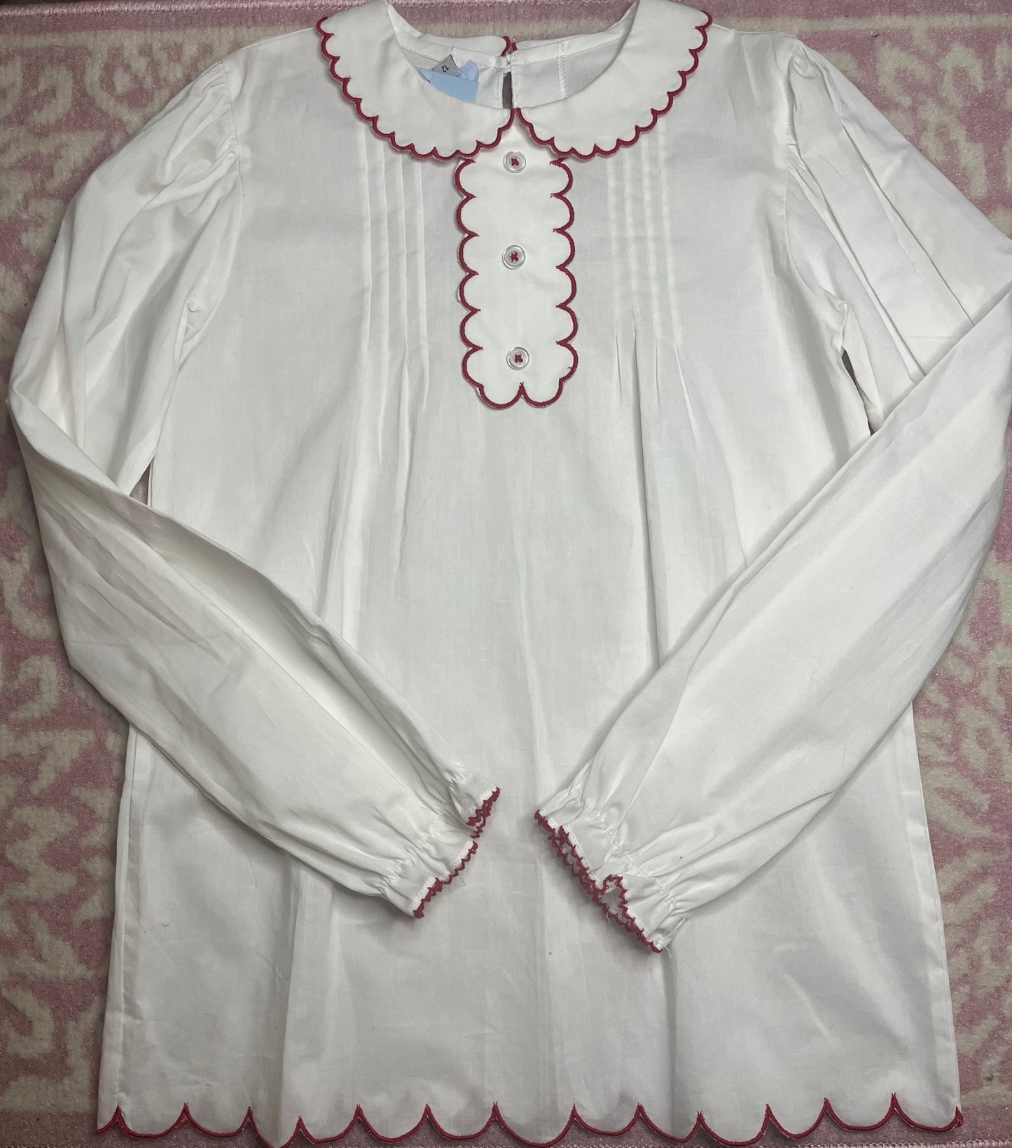 12 Bella Bliss Scallop Trim Blouse with Red Scallops