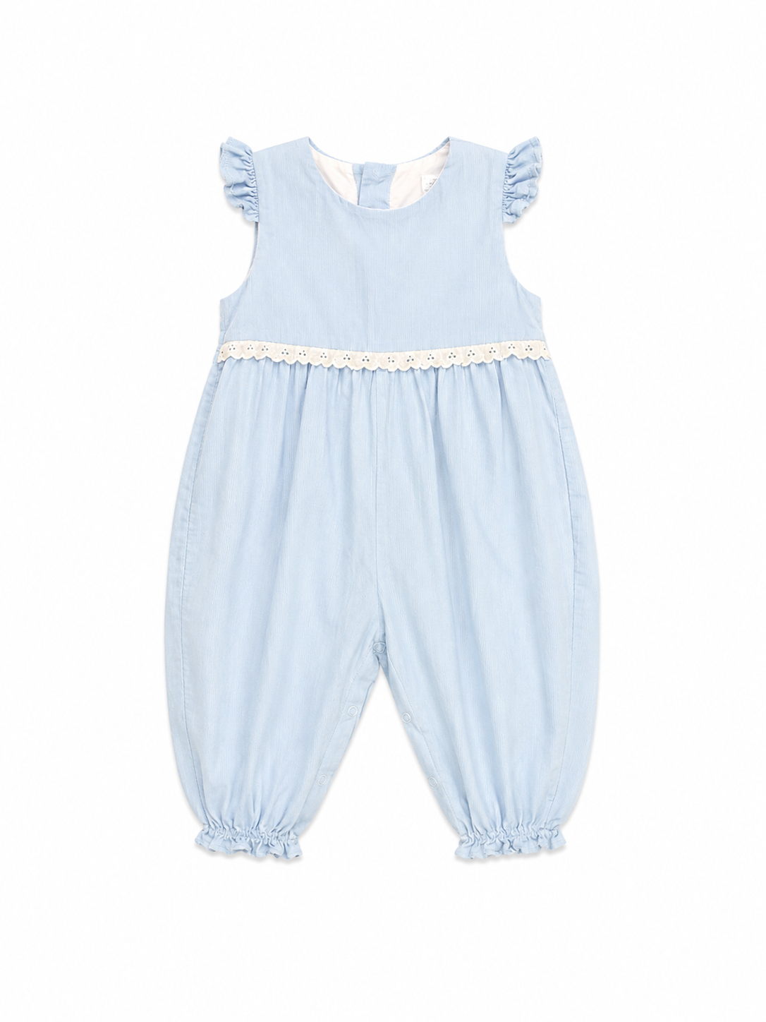 24M Lullaby Set Blue Cord Long Romper with Eyelet Ribbon