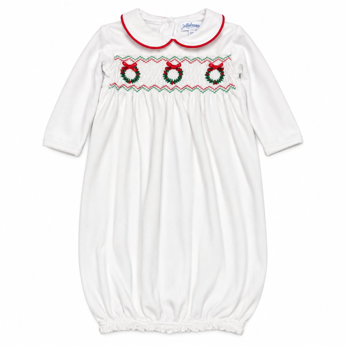 3/6M Nellapima Unisex Christmas Wreath Smocked Day Gown 