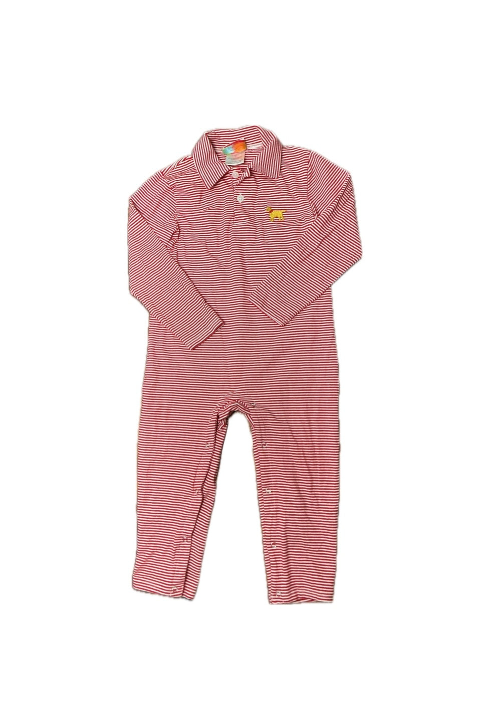 3 Jellybean Red/White Long Romper Puppy Logo