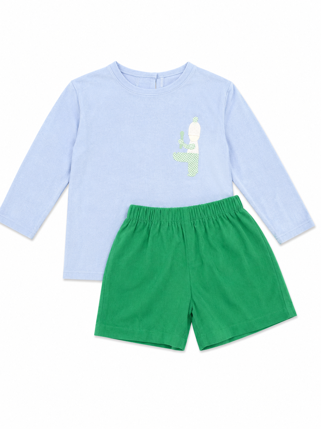 5/6 Hannah Kate Chambray Top and Green Cord Shorts