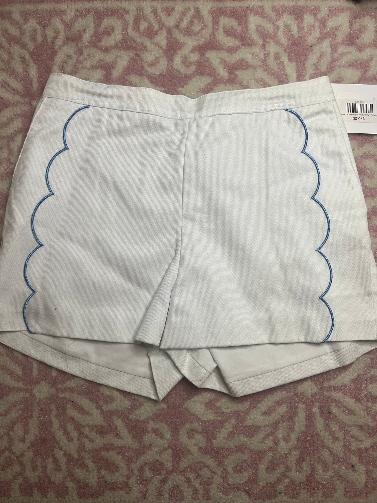 14 Bella Bliss Brinkley Shorts in White with Periwinkle Scallops