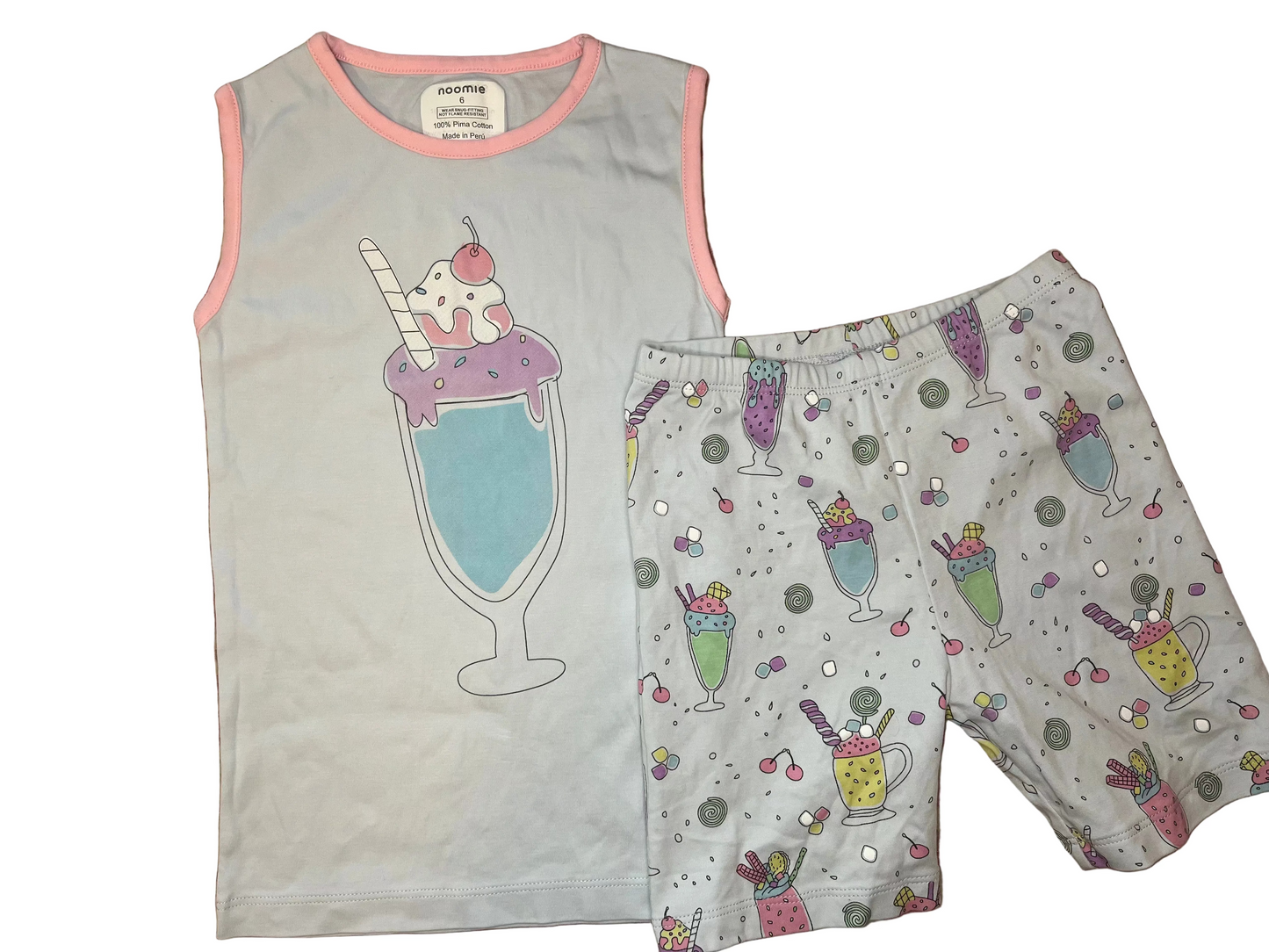 Children's ice cream print pajama set with pastel colors and dessert motifs