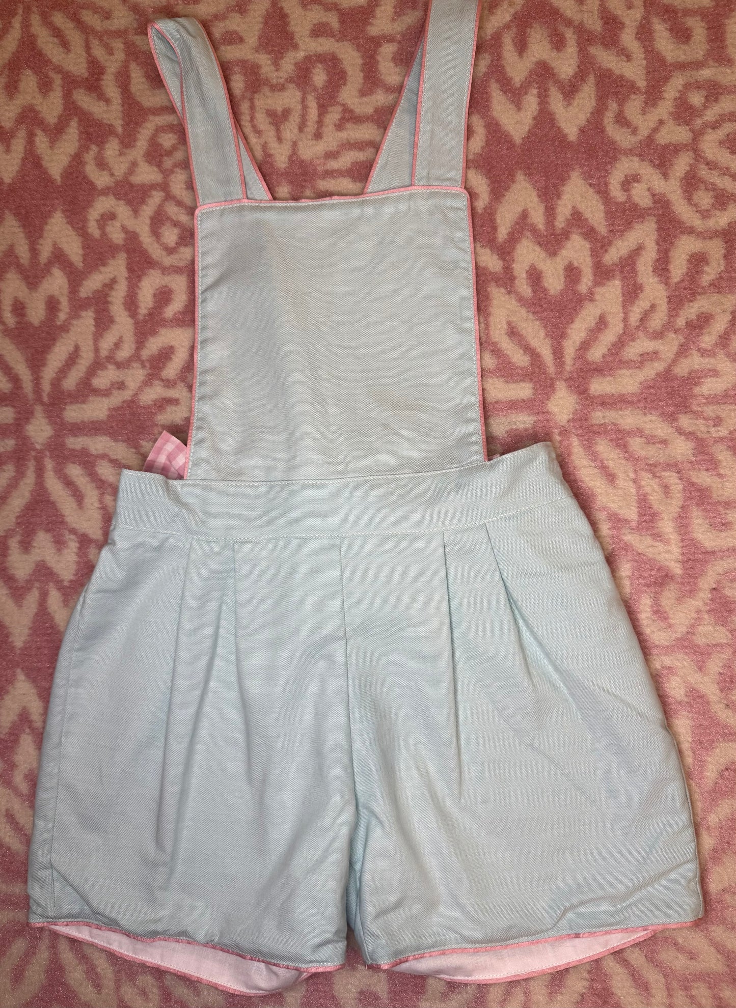 6T Sal & Pimenta Turquoise Romper w/ Gingham Pink Bows