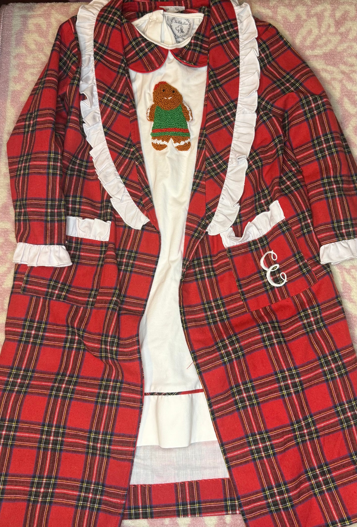 Sz 4/5 The Bella Bean “E” Mono French Knot Gingerbread + Robe Set