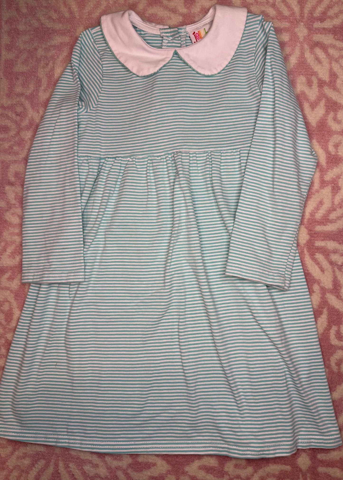 Sz 5 Jellybean Turquoise Stripped LS Knit Dress