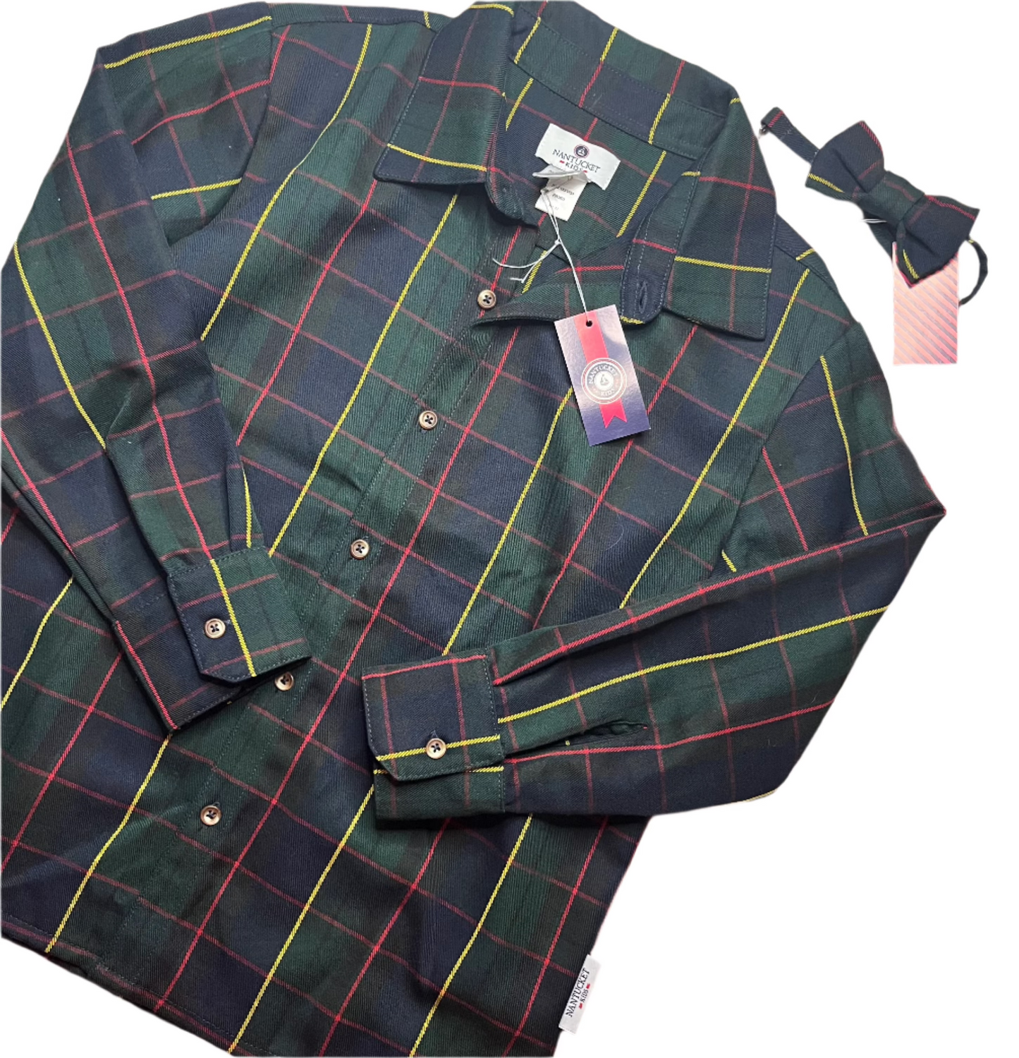 Sz 10 Nantucket Kids Button Down in Scottish Plaid with Bowtie