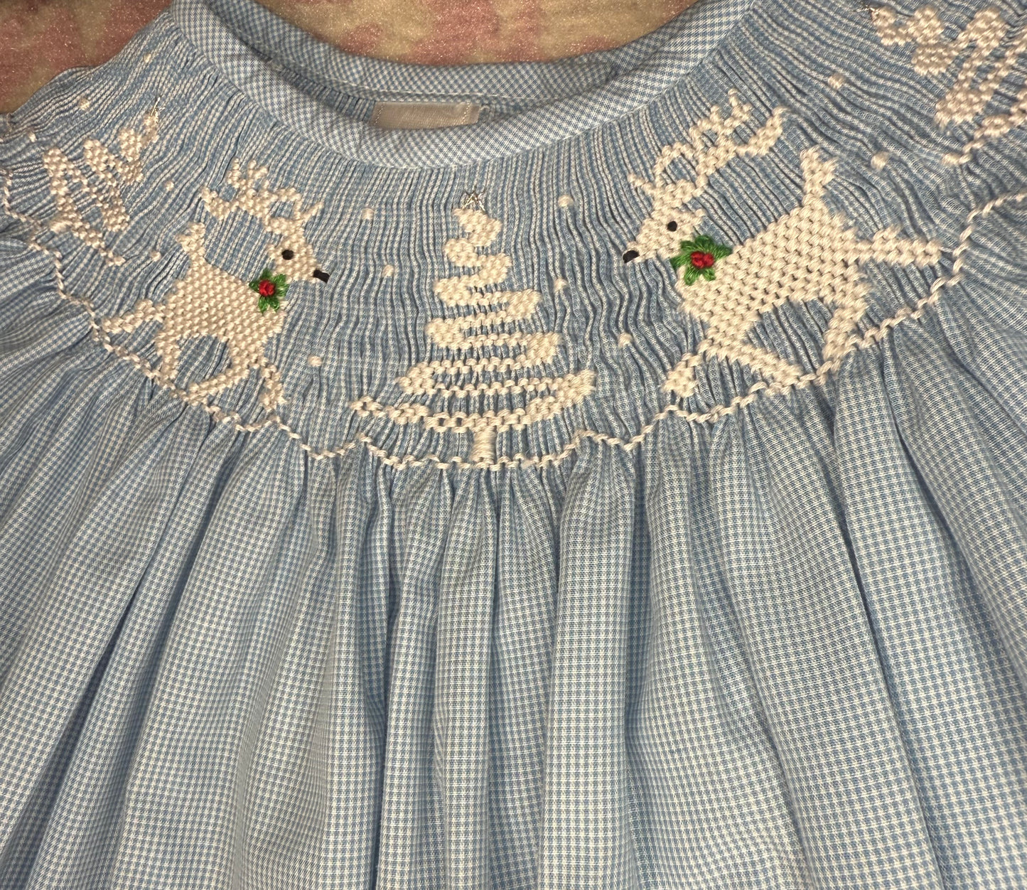 Sz 6 Lulu Bebe Smocked Baby Blue Reindeer Dress