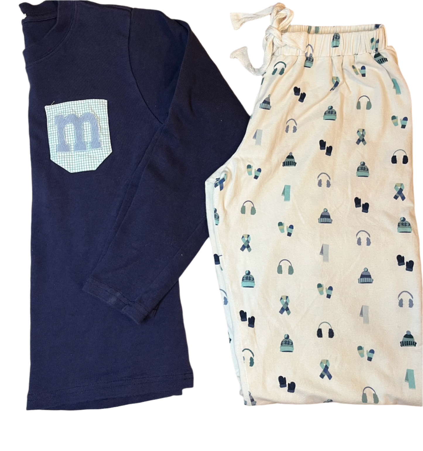 7 Slim Hannah Kate Pajama Pant and a YS Hannah Kate “m” pocket appliqué LS shirt