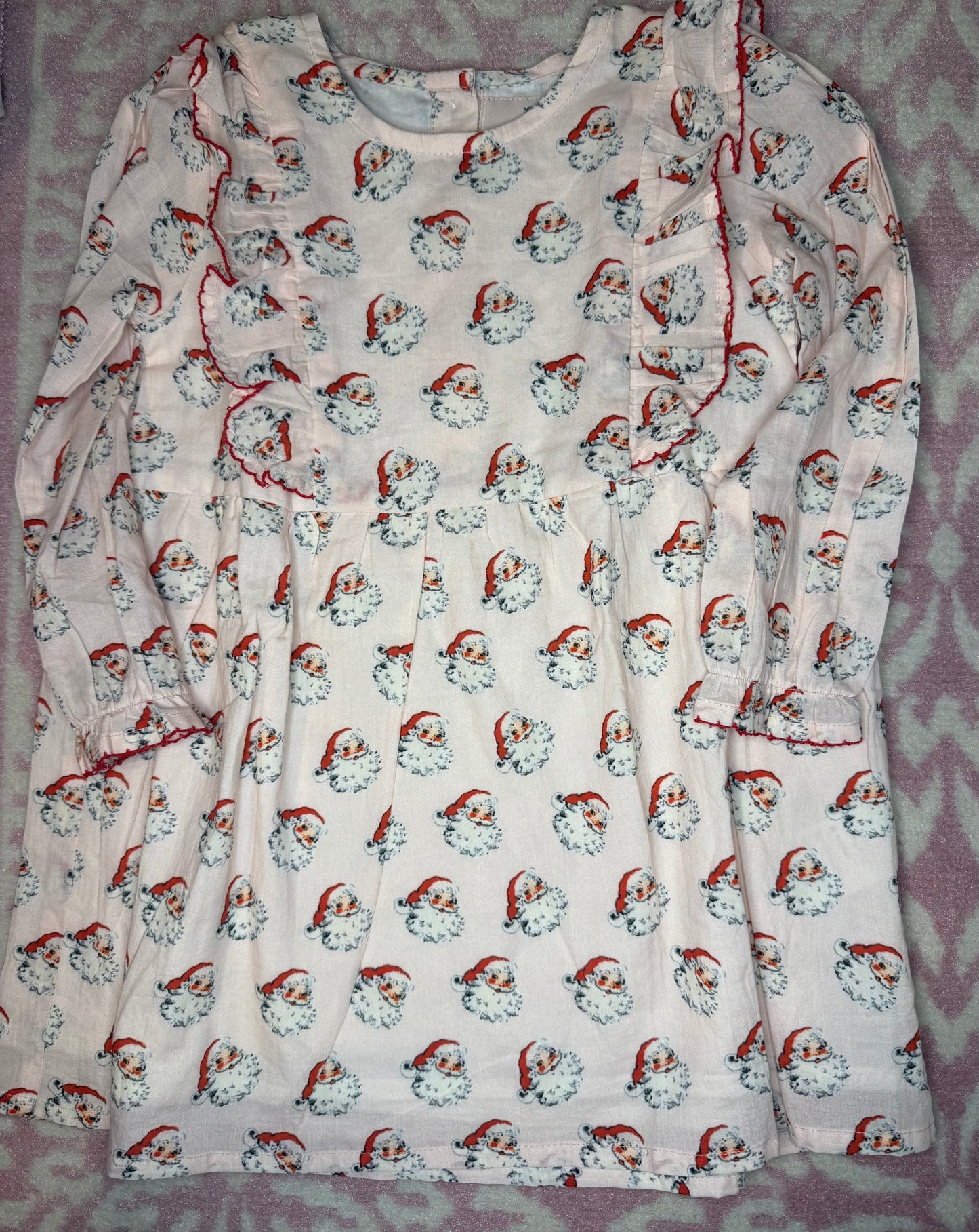 2T Smocking Bird LS Santa Ruffle Dress