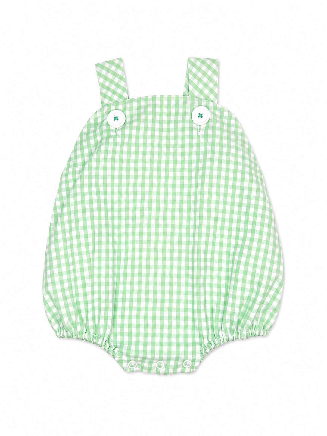 0/6M TBBC Bingham Bubble in Grafton Green Gingham, featuring white button detailing