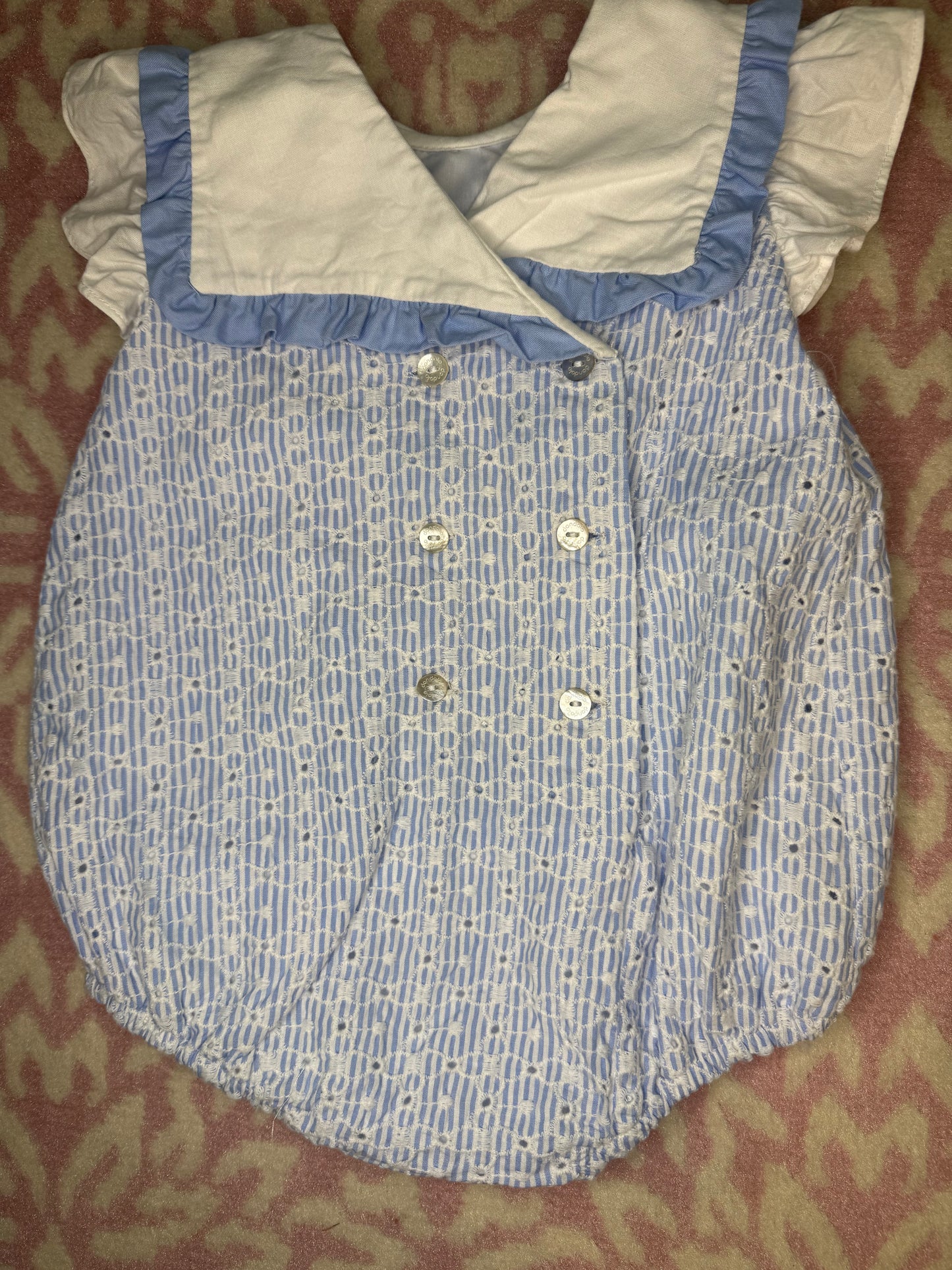 12M Dondolo Blue & White Eyelet Ruffle Bubble