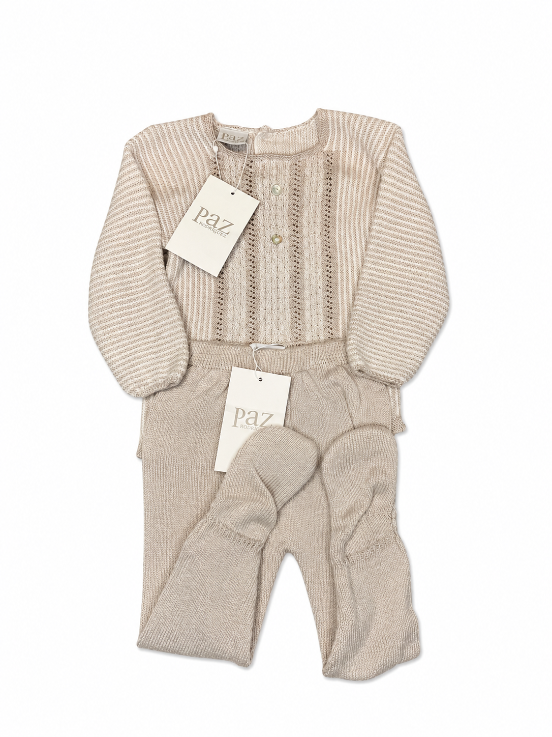 9M Paz Rodriguez Unisex Cream Sweater Set