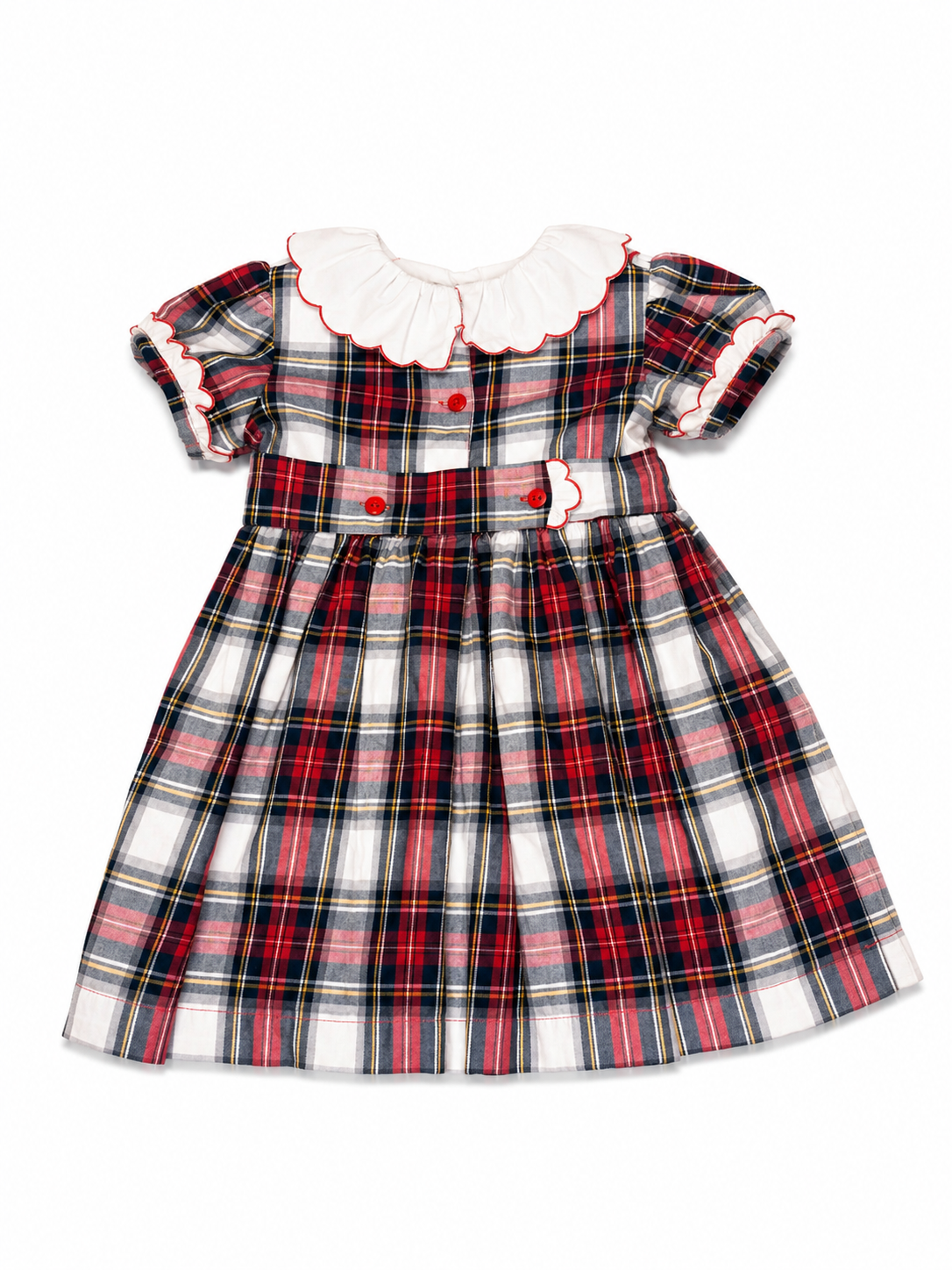 Sal & Pimenta Girls Christmas Dress - Jolly Red Tartan Plaid with Red Bows