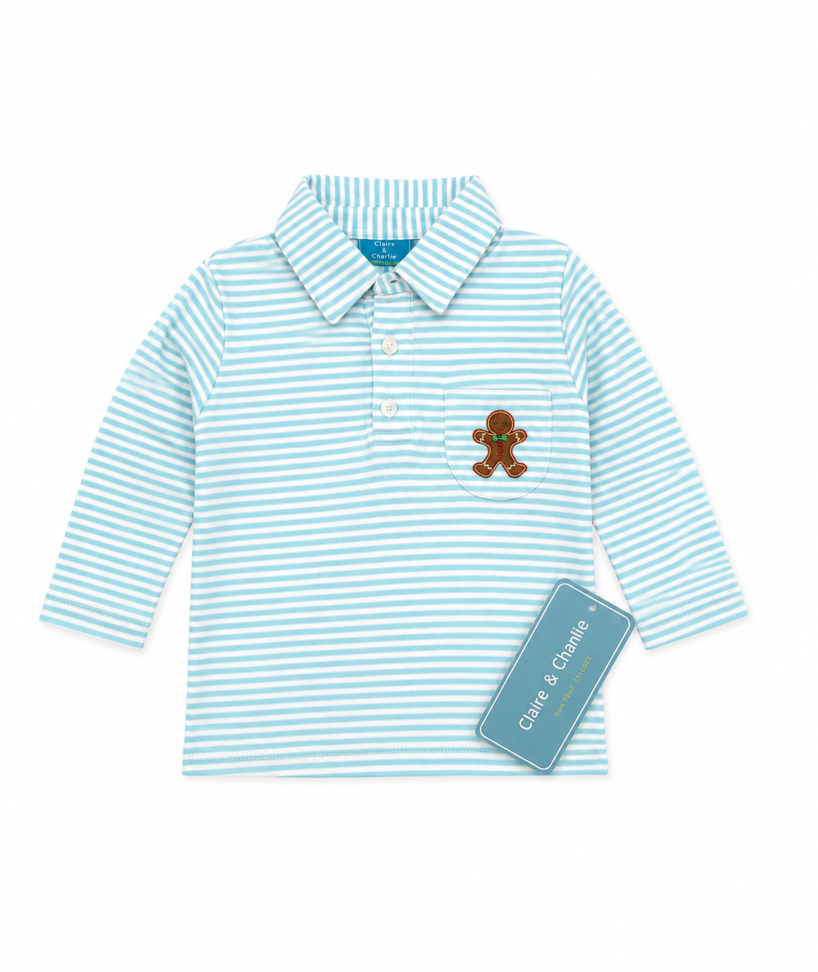 Claire & Charlie Gingerbread Appliqué LS Polo