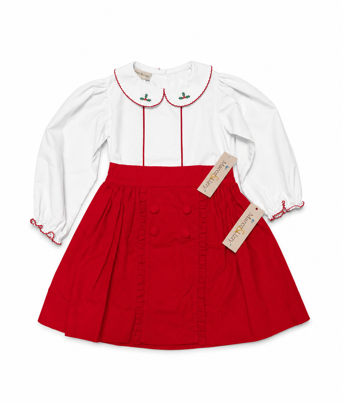 4 Marco & Lizzy Classic Christmas Holly Blouse Cord Skirt Set