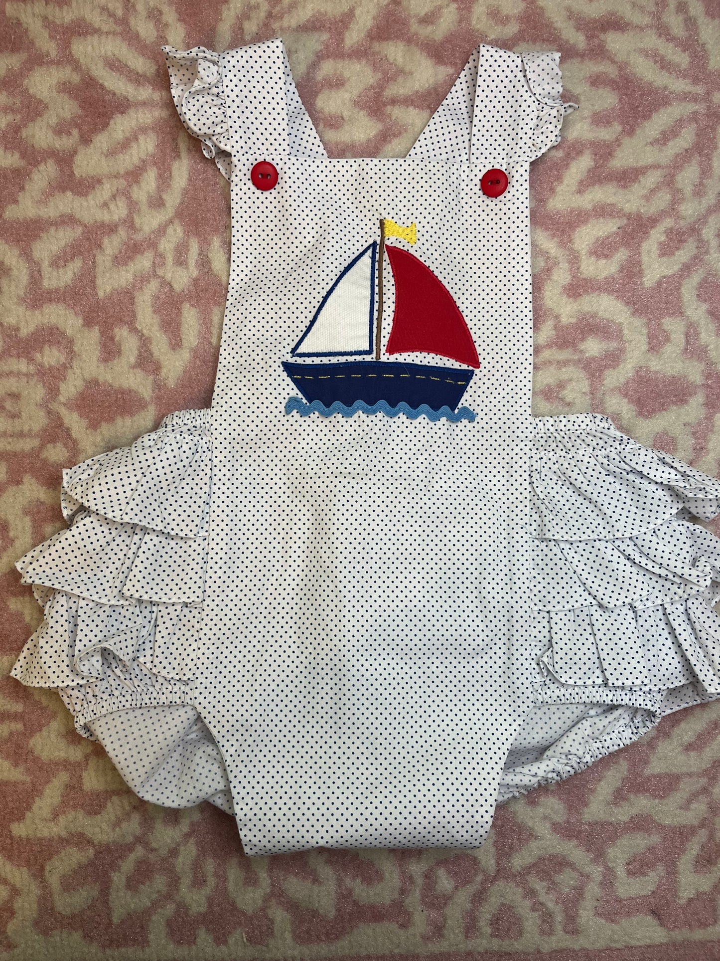 12M Petit Ami Sailboat Appliqué Ruffle Sunsuit