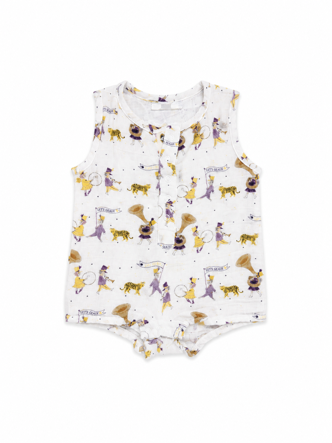 3/6M Nola Tawk LSU Muslin Romper