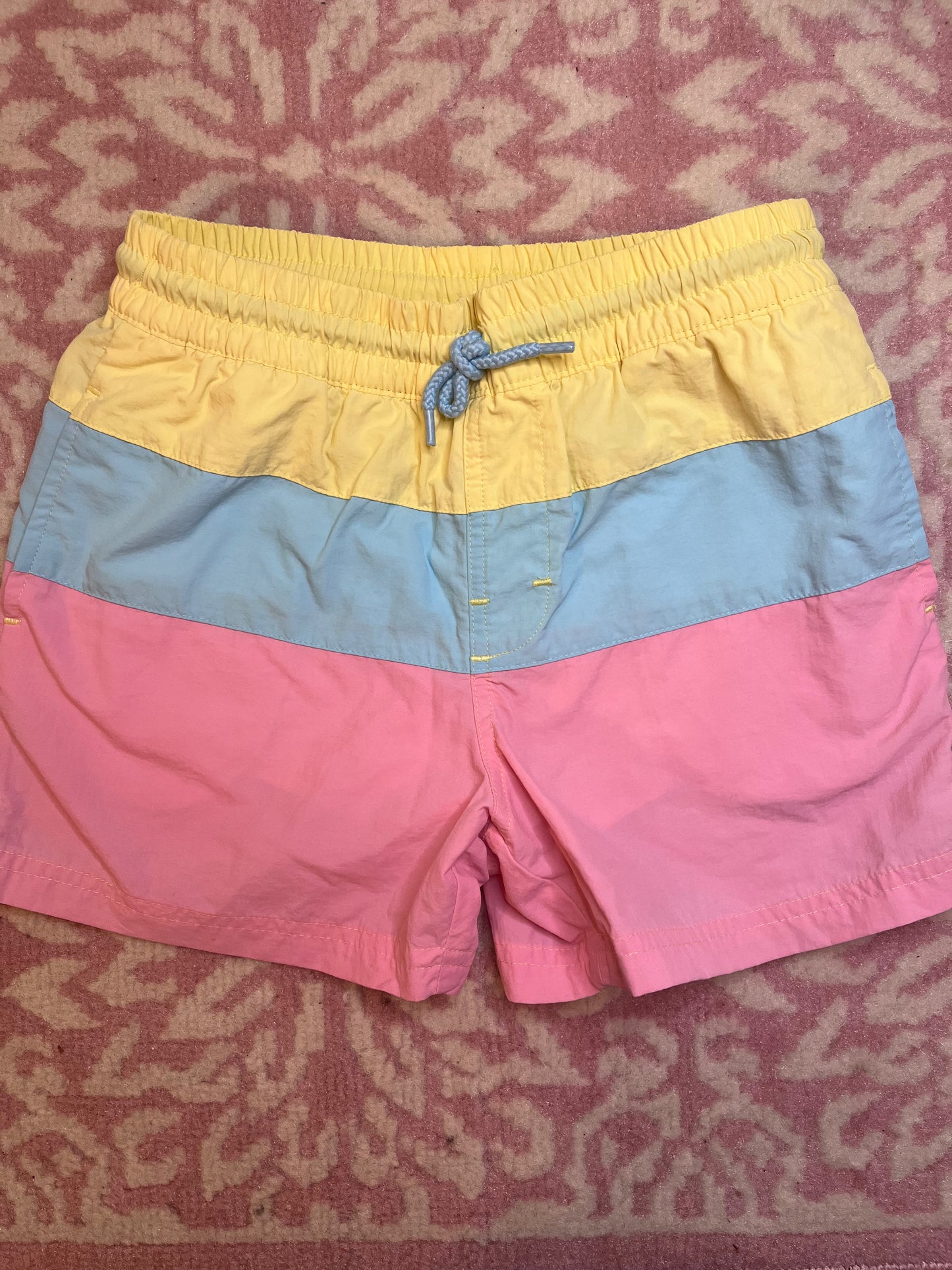10 TBBC Colorblock Swim Trunk in Beale Street Blue, Palm Springs Punch, and Bellport Butter Yellow