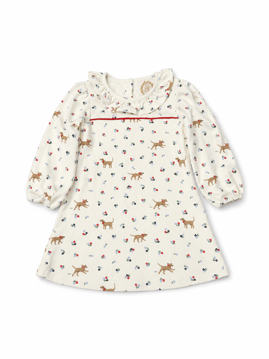 3T TBBC LONG SLEEVE RAMONA RUFFLE DRESS MAE PARK MINI FLORAL WITH RICHMOND RED