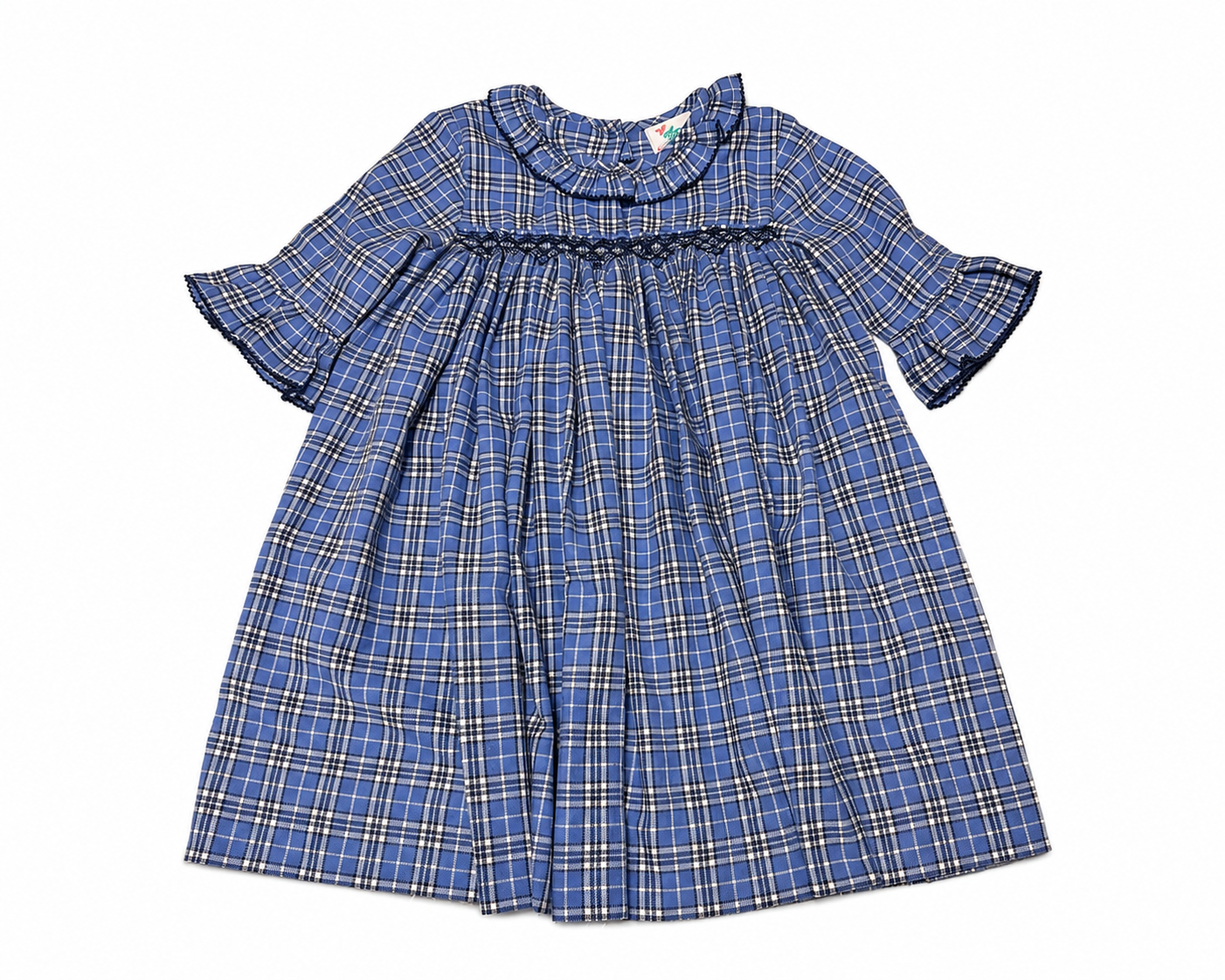 5 Shrimp & Grits Blue & Navy Plaid Smocked Dress