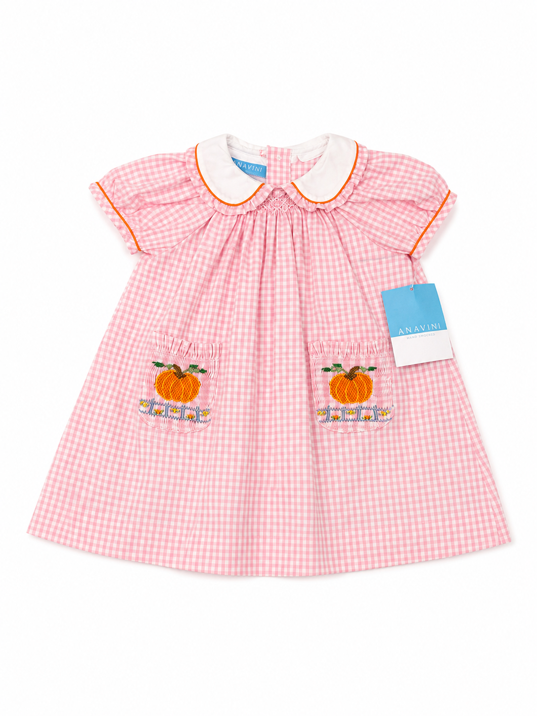 Anavani Pumpkin Patch Smocked Pocket Pink Gingham Dress