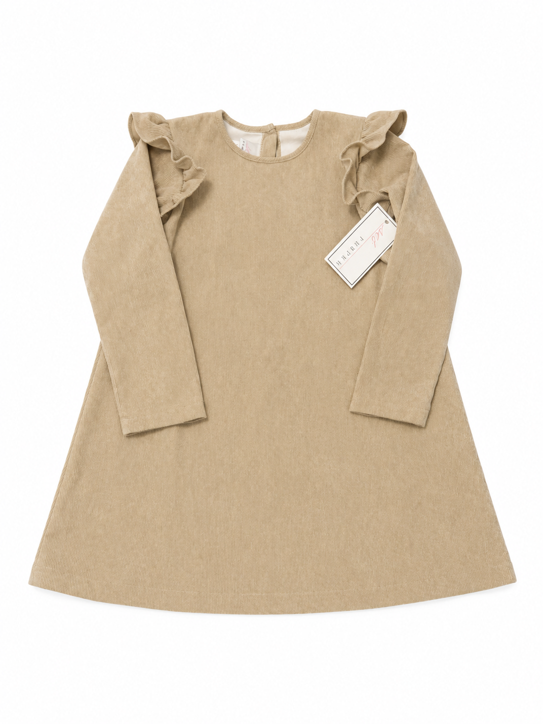 Set Proper Oatmeal Cord Ruffle Evelyn Dress