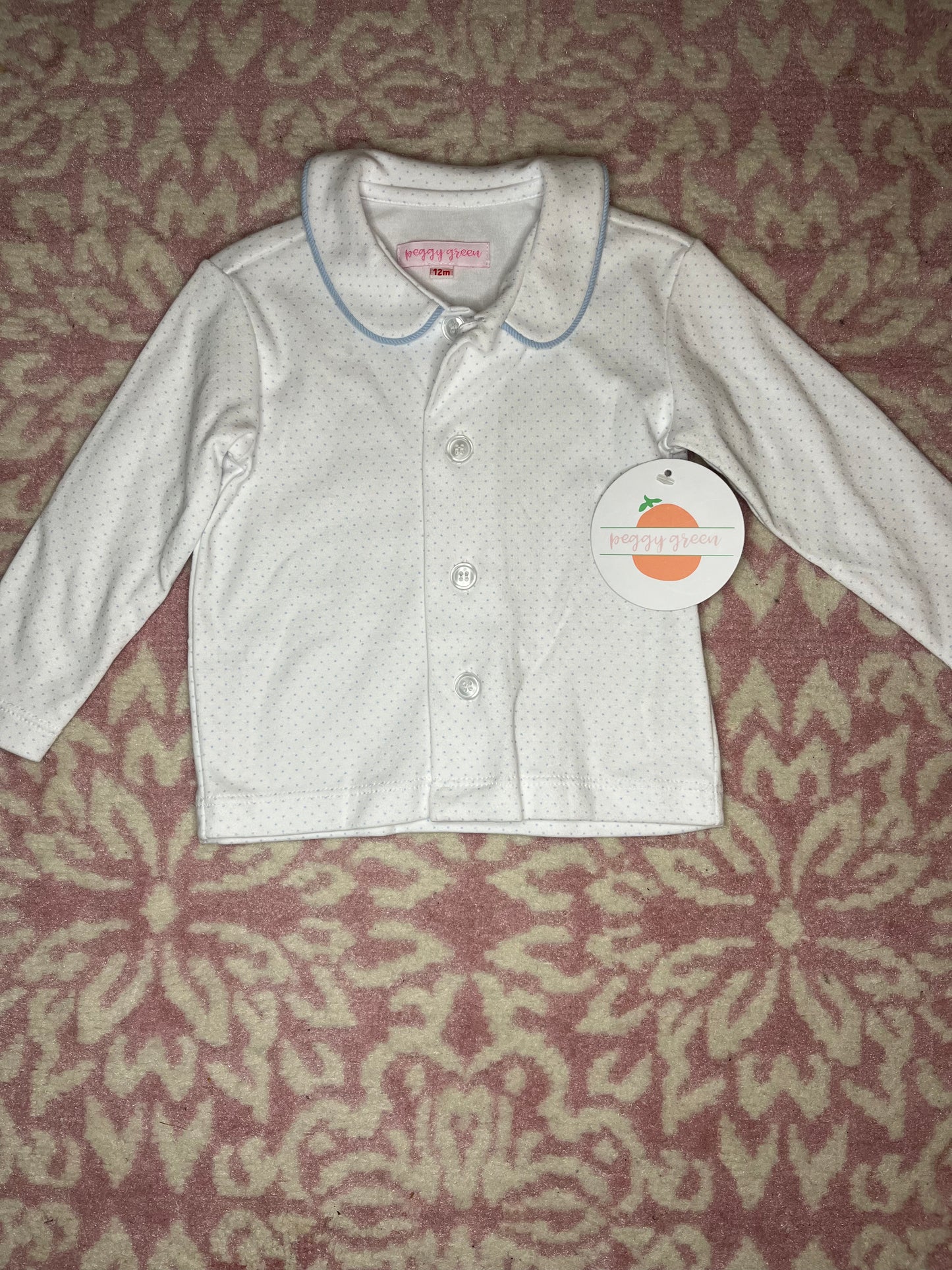 12M Peggy Green LS Knit Shirt in Blue Dot