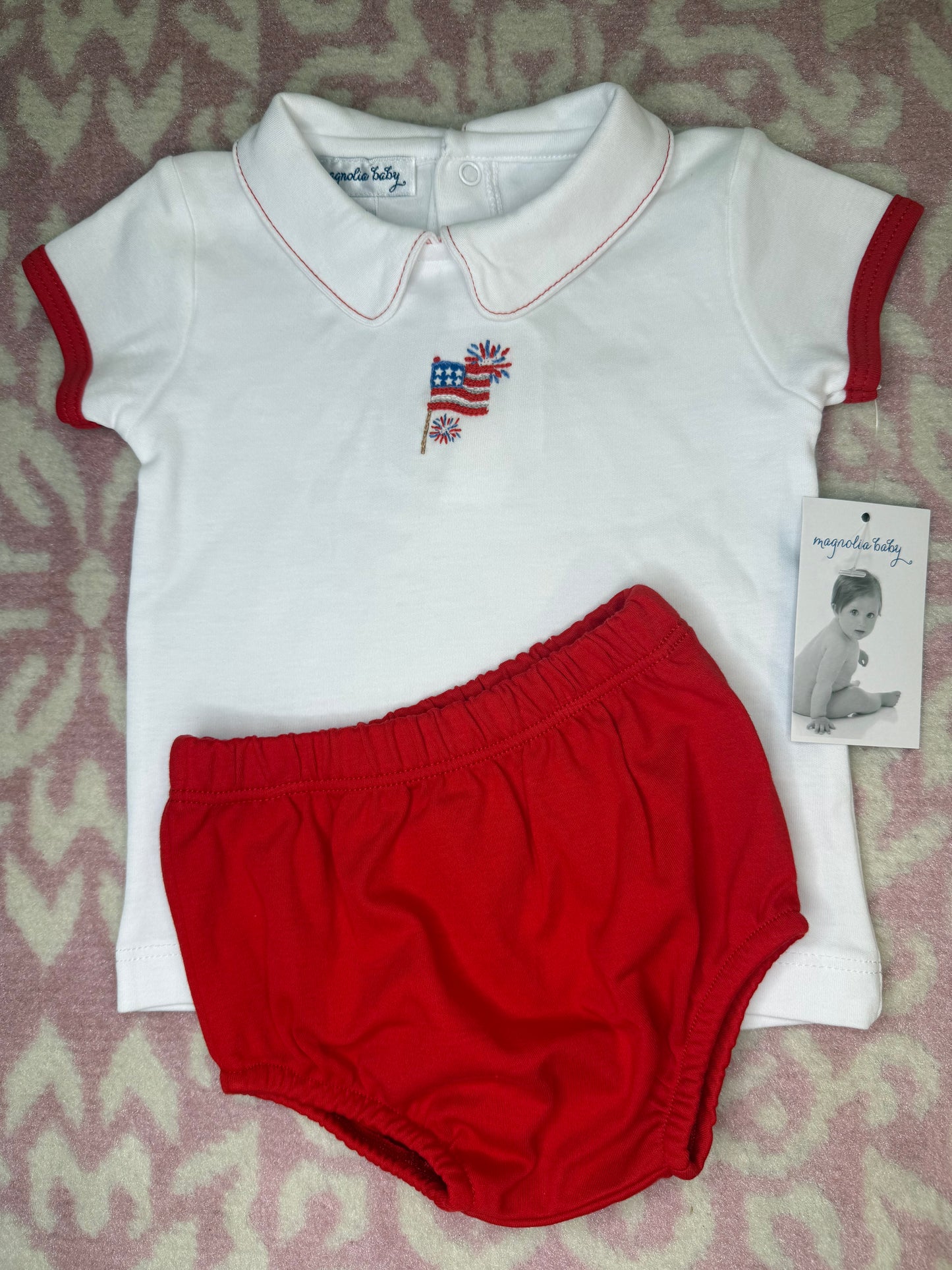 12M Magnolia Baby American Flag Knit Diaper Set