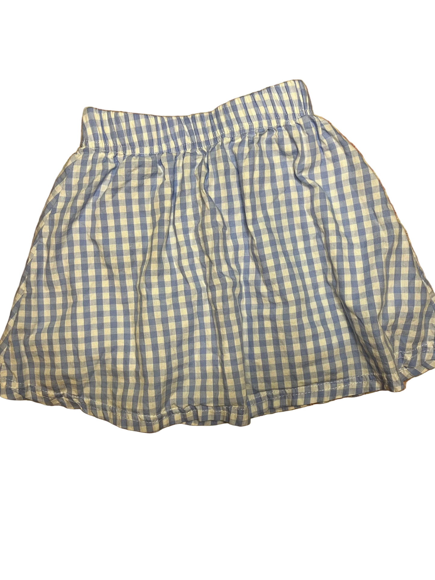 Blue and white gingham check girls skirt with elastic waistband, classic children's clothing
