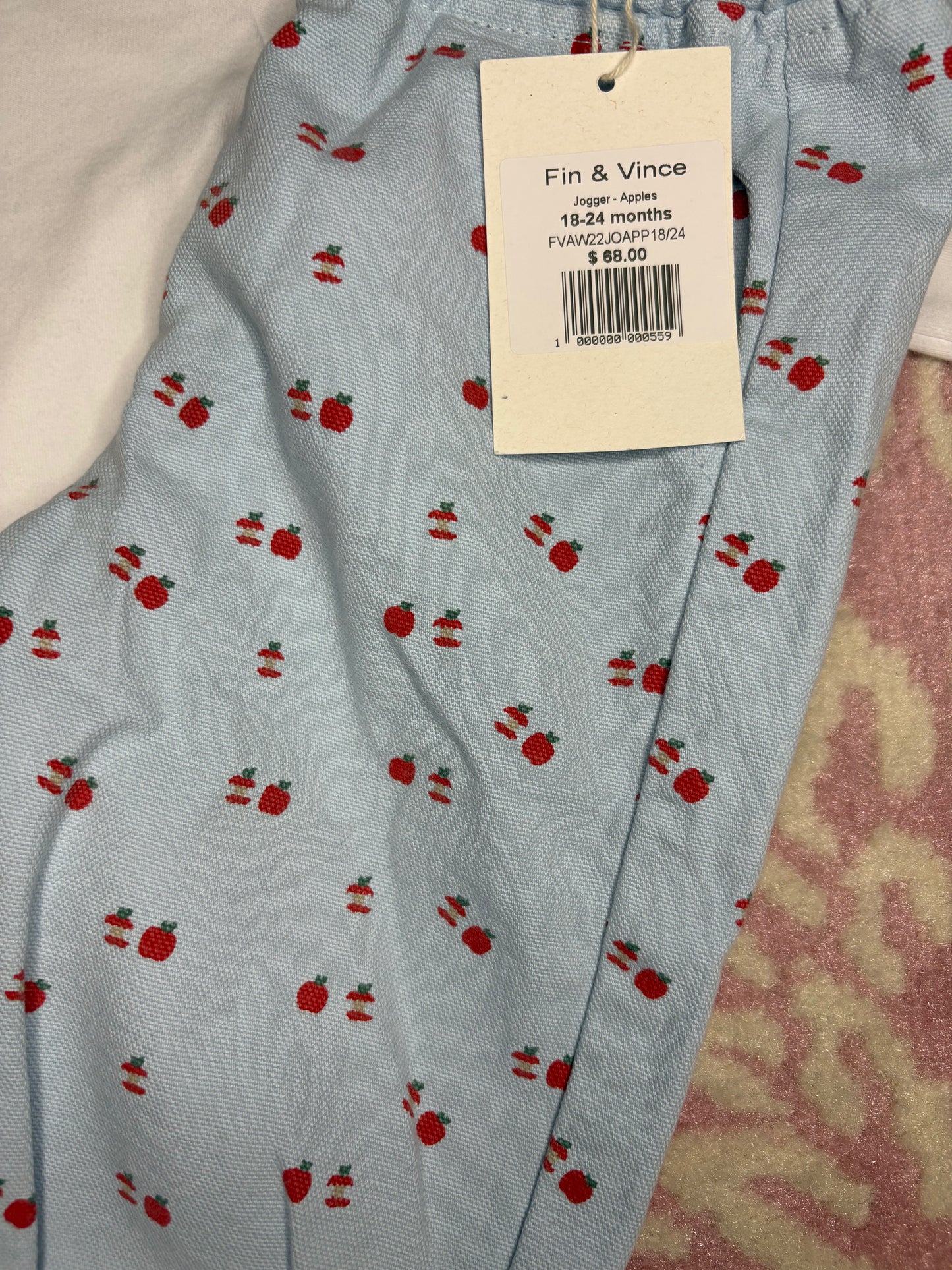 18M PBJ Red Scallop Collar LS Too with 18/24M Fin & Vince Apple Joggers