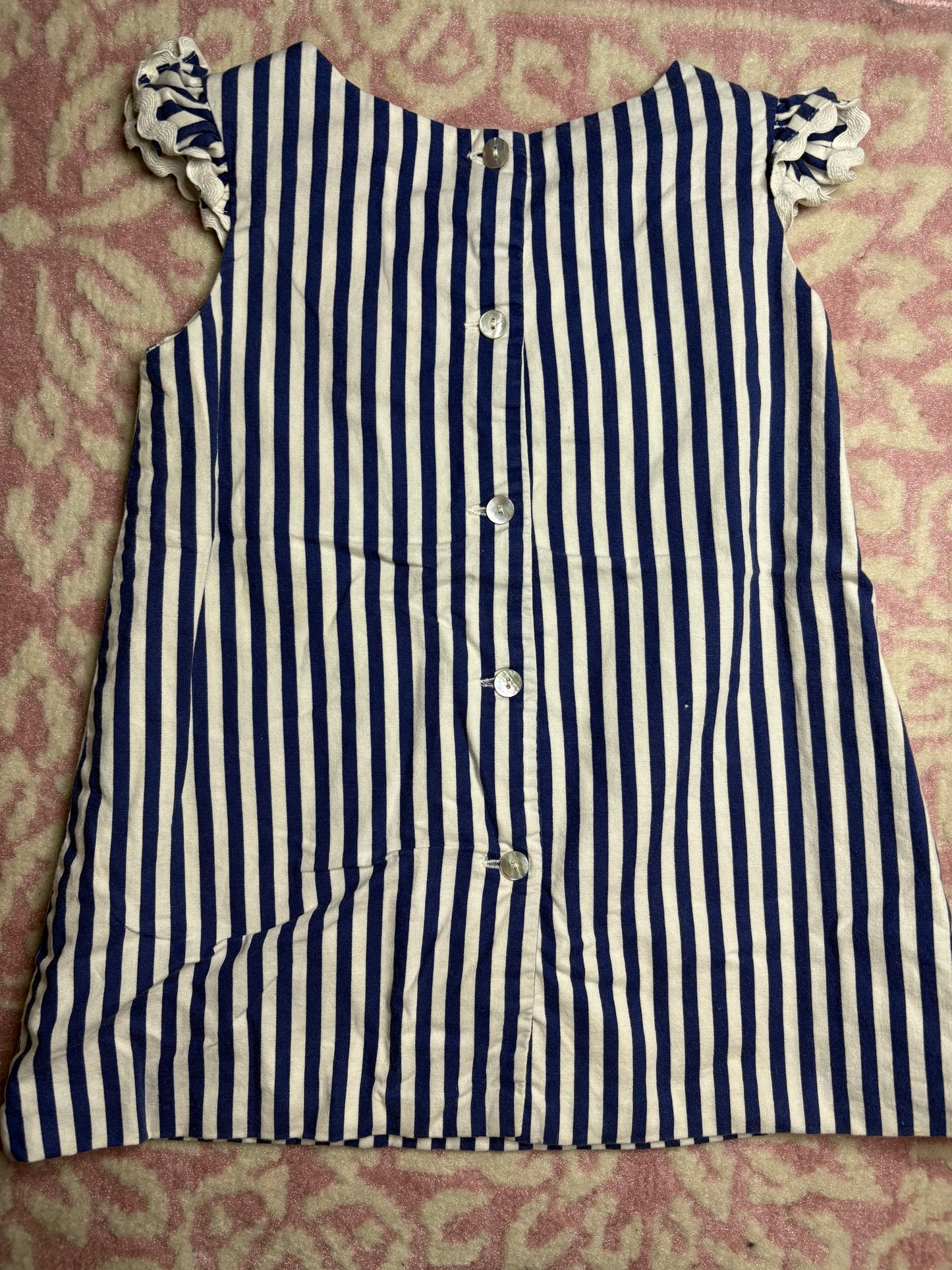 2 Hannah Kate Striped Dress with Ric Rac Flutter Sleeves and Button down Back