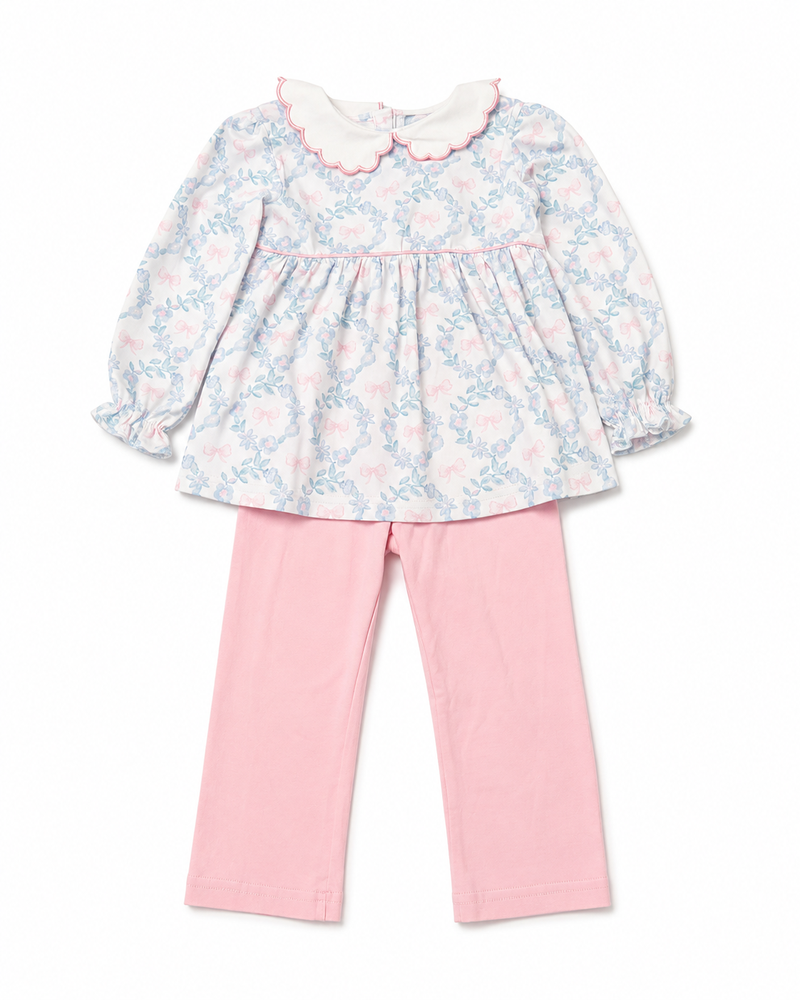3T Seaux Smocked Floral Bow LS Pant Set