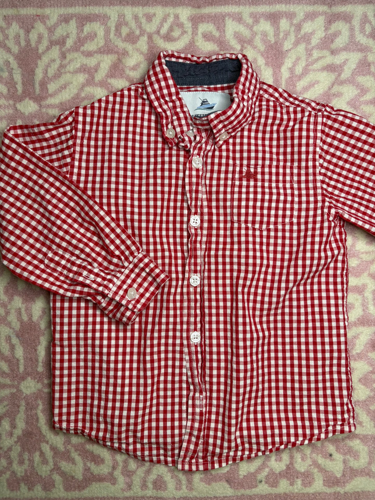 4T Southbound Red Gingham LS Top