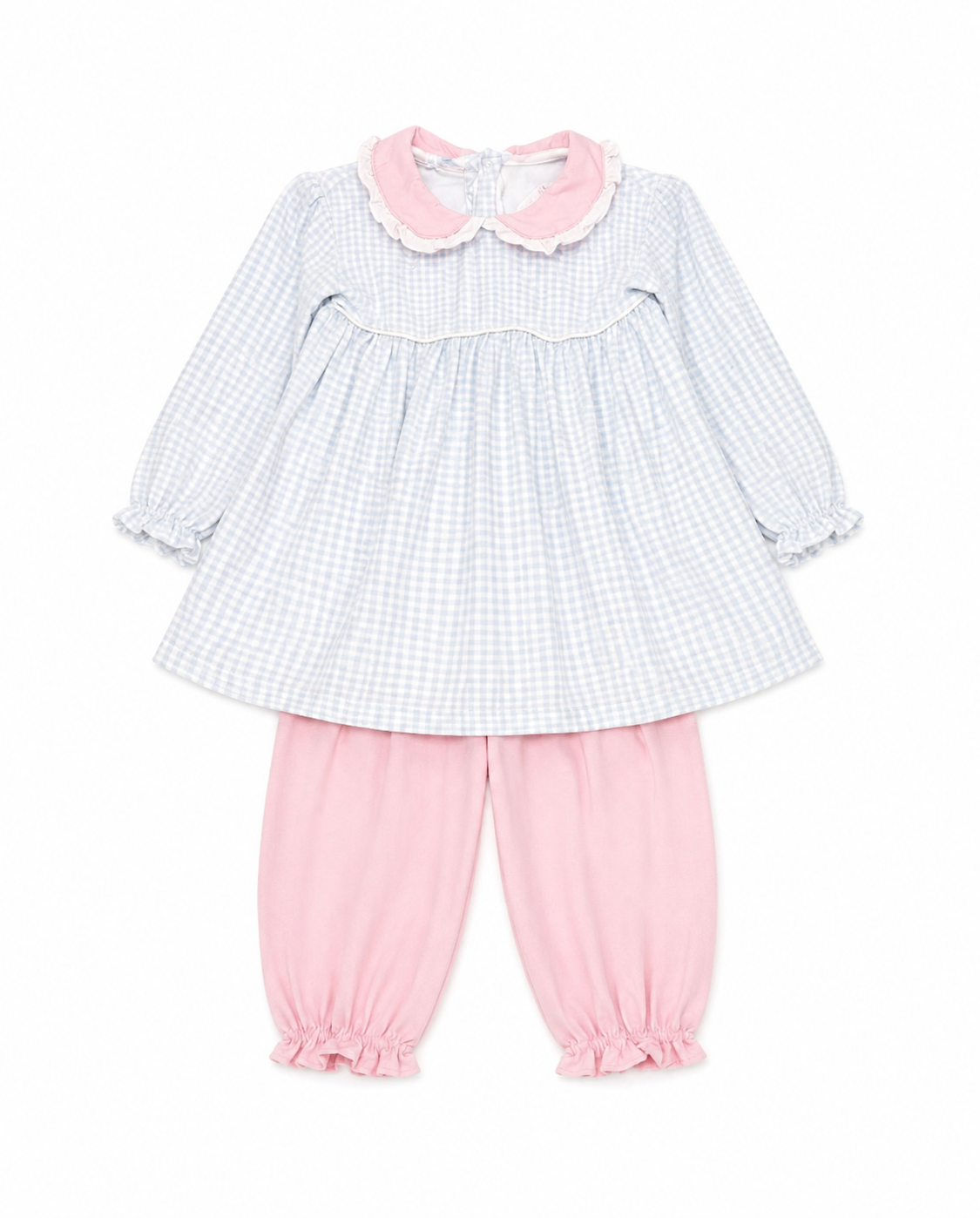 4T Baby Loren Blue & Pink Gingham Ruffle Knit Set