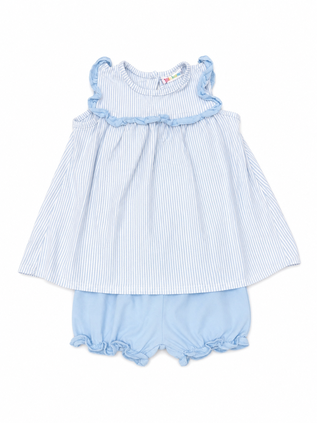 4 Jellybean Blue & White Striped Ruffle Bloomer Set