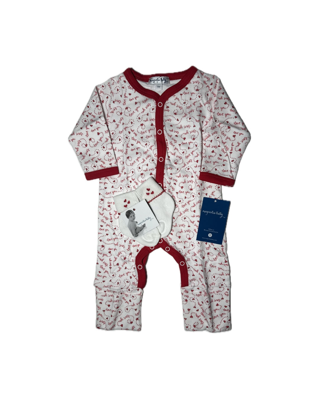 NB Unisex Magnolia Baby “Love”’You Valentine Button Pajamas + Matching Socks