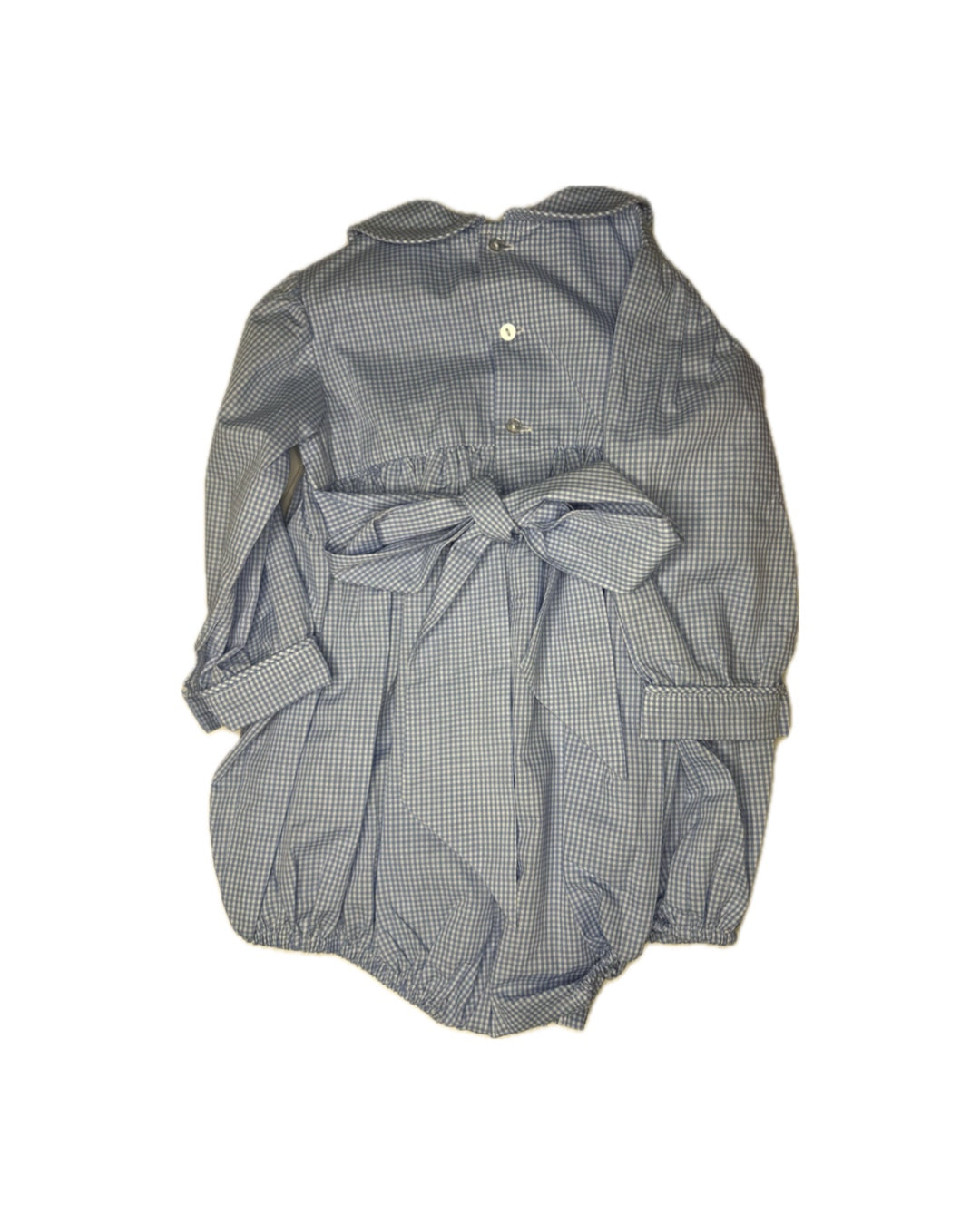 Girl 18M Baby Sen Petit Gingham Blue w/ Red Smocked LS Bubble