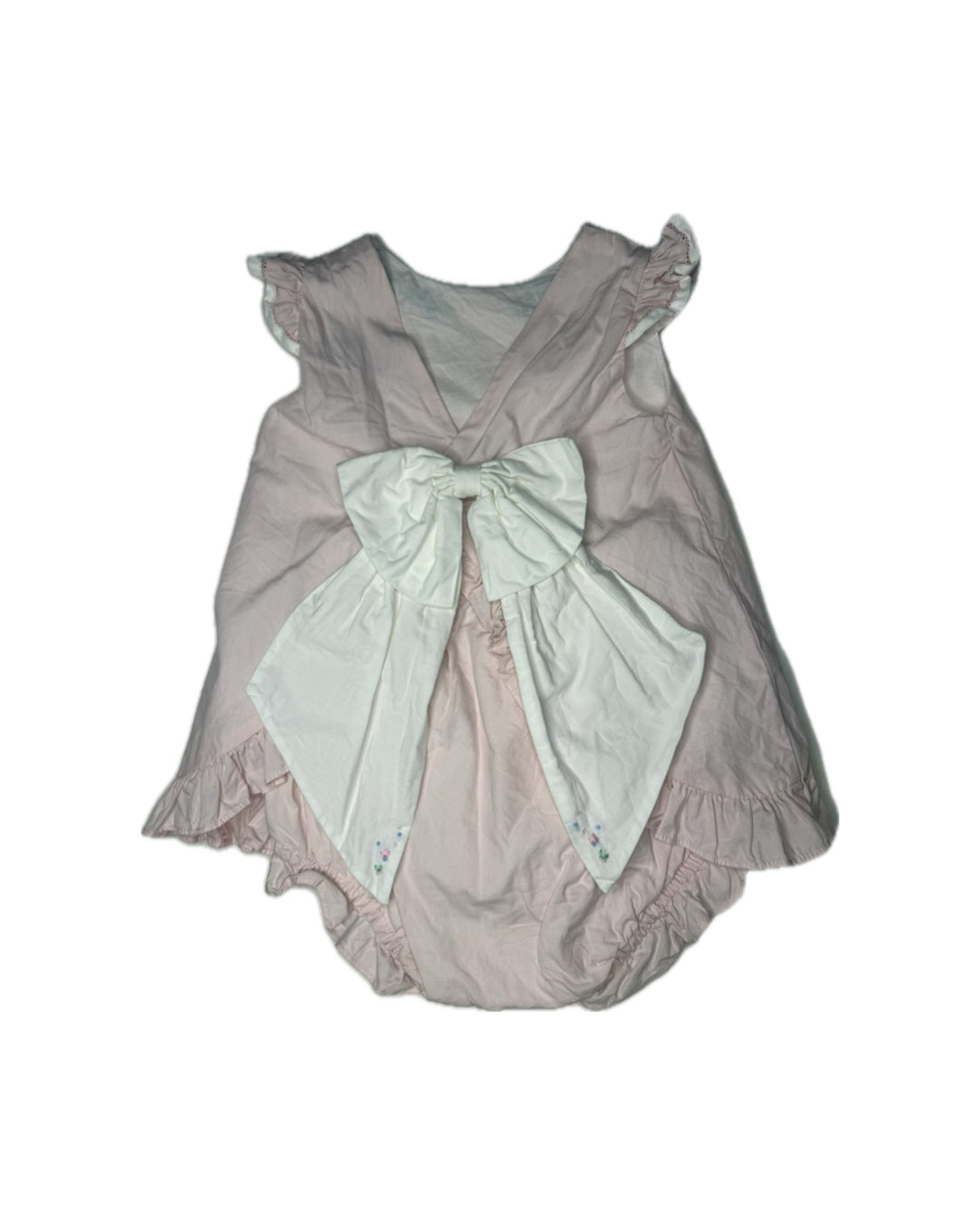 12M Sophie & Lucas Baby Pink Floral Hand-Stitched Bow Bloomer Set